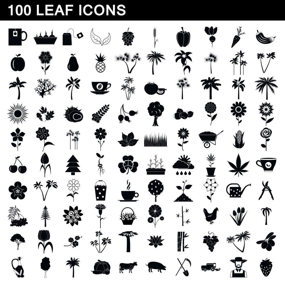 100 blad iconen set, eenvoudige stijl vector