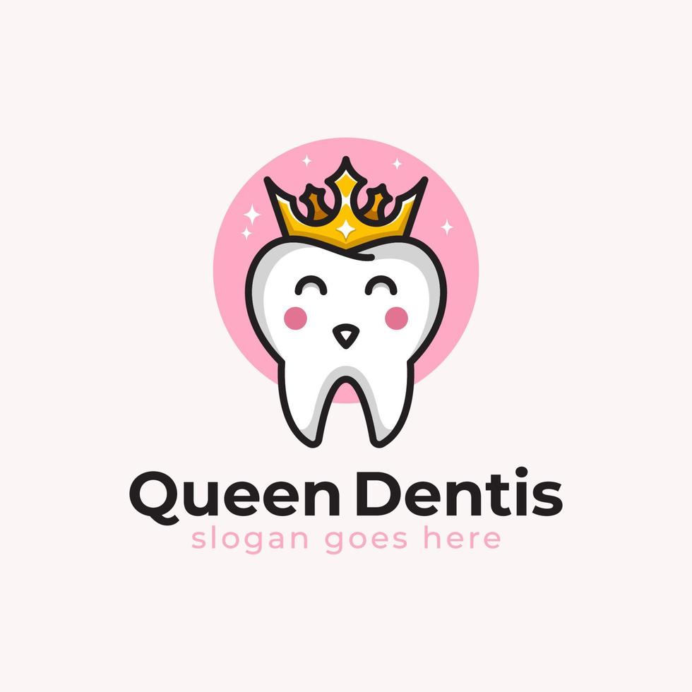 moderne logo's van koningin tandheelkundige of tandarts koning schattig karakter voor kliniek logo sjabloon vector