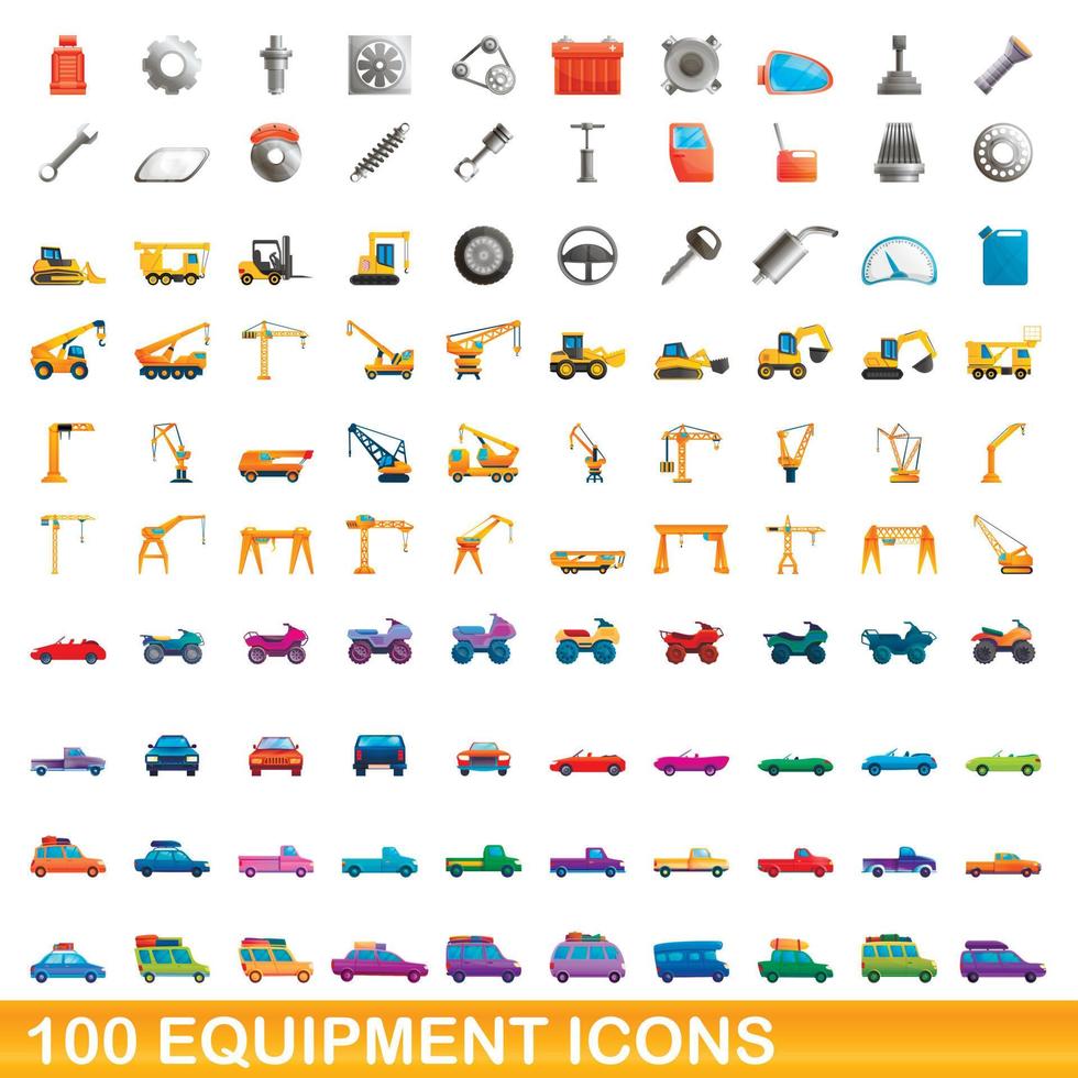 100 apparatuur iconen set, cartoon stijl vector