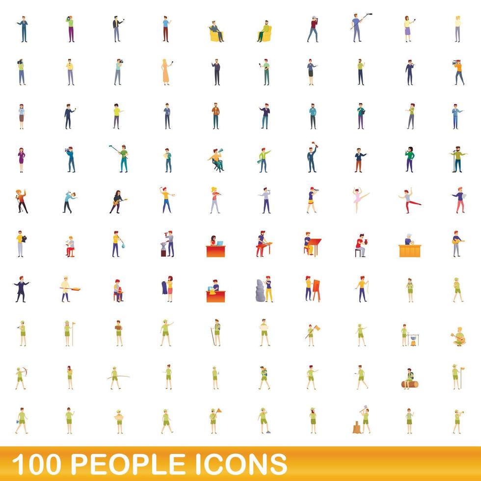 100 mensen iconen set, cartoon stijl vector