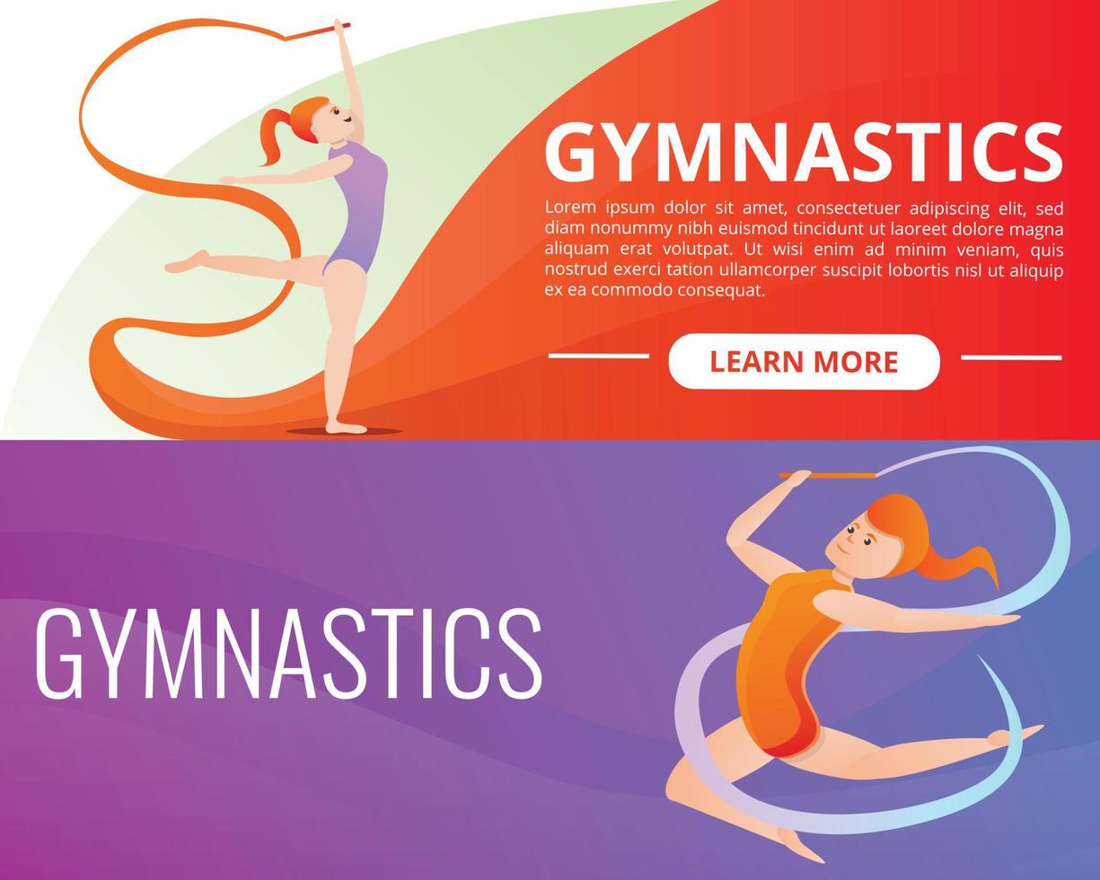 ritmische gymnastiek banner set, cartoon stijl vector