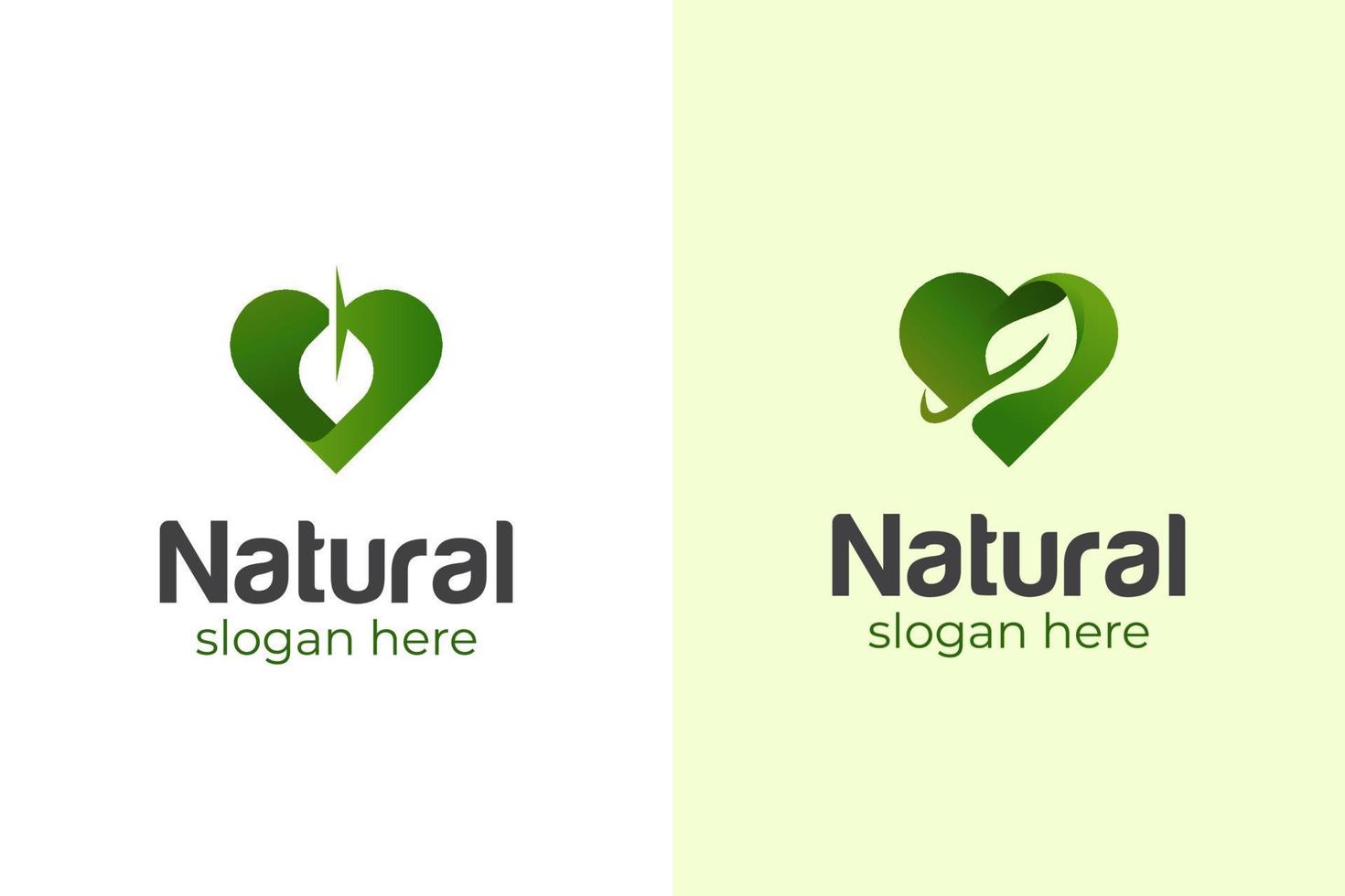 natuurlijk logo-ontwerp voor bladverzorging met liefdessymbool voor gezonde zorg en natuurproductontwerp vector