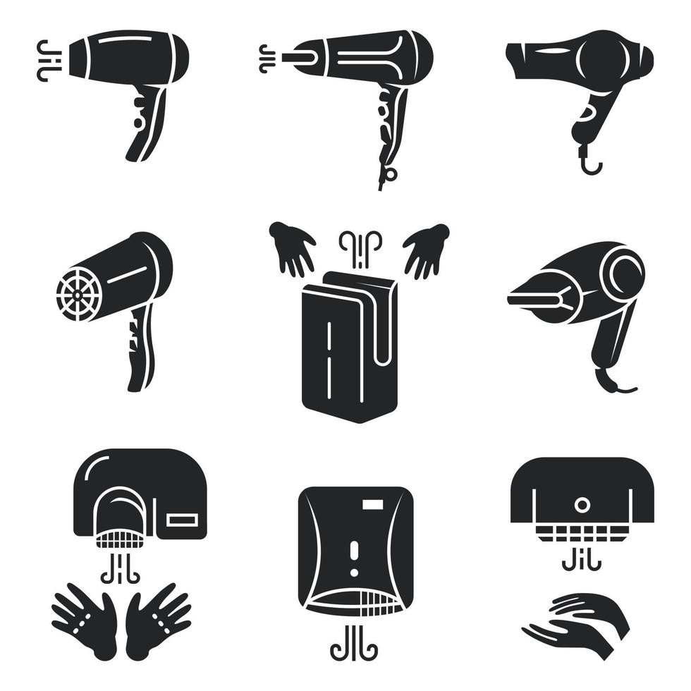 droger iconen set, eenvoudige stijl vector