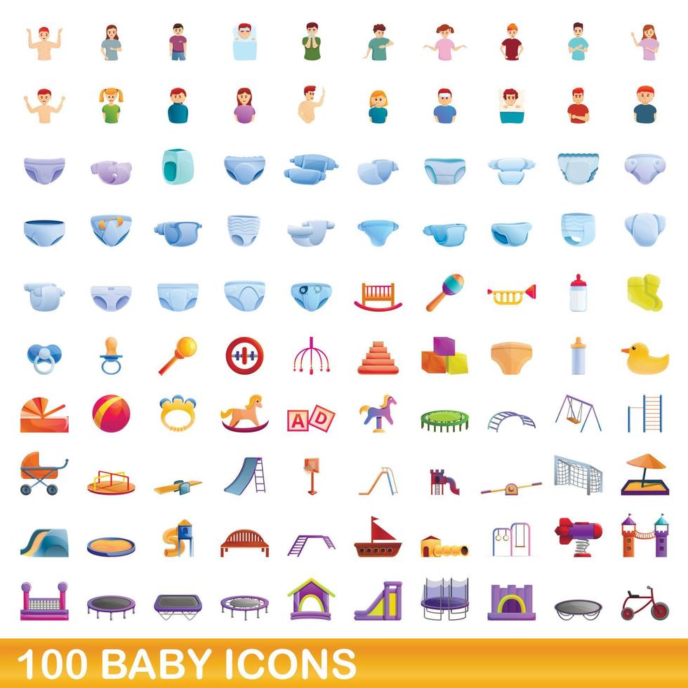 100 baby iconen set, cartoon stijl vector