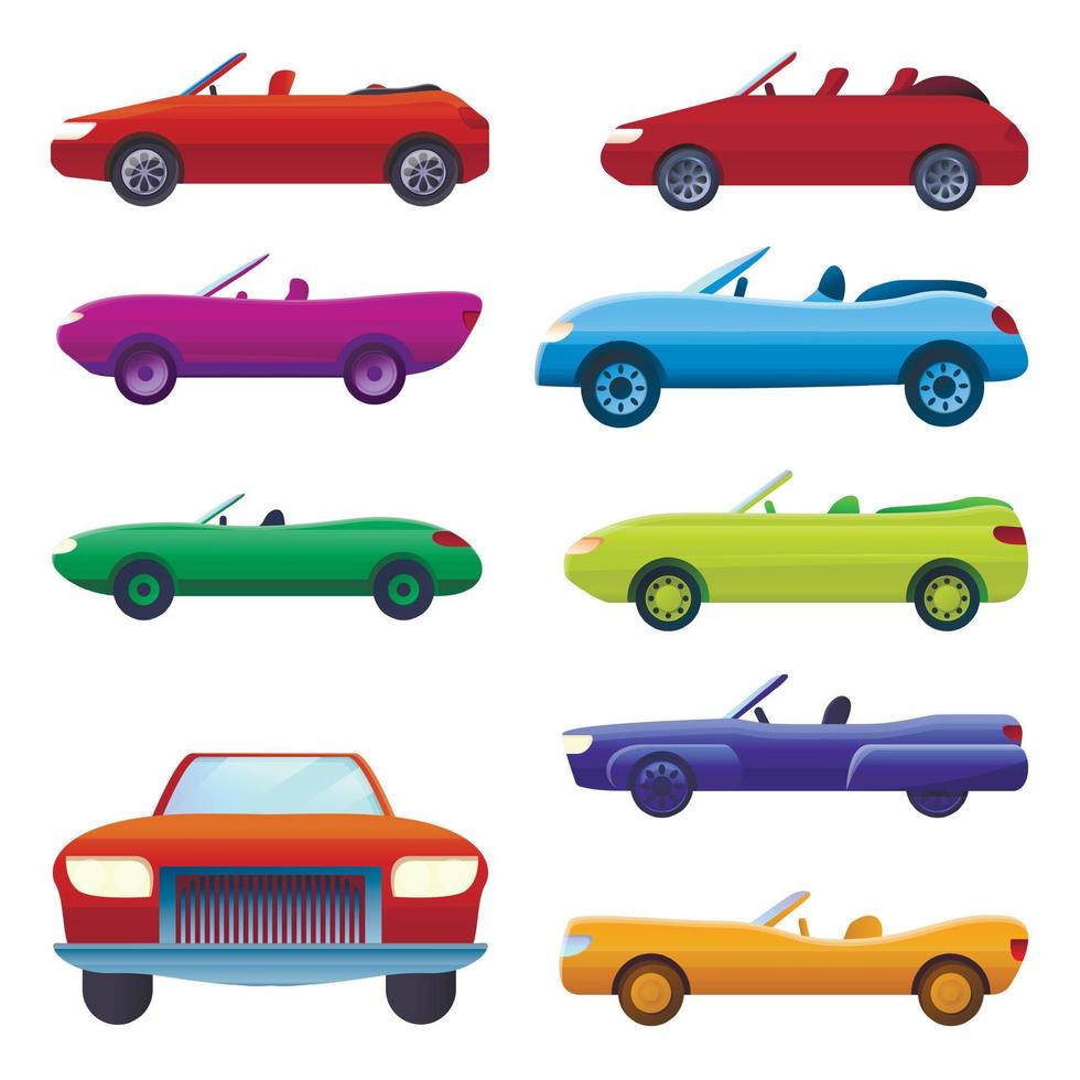 cabriolet iconen set, cartoon stijl vector