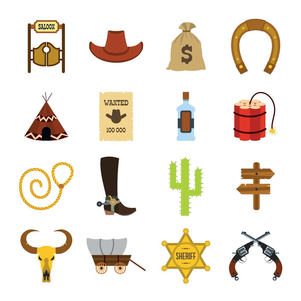 wilde westen cowboy plat pictogrammen vector