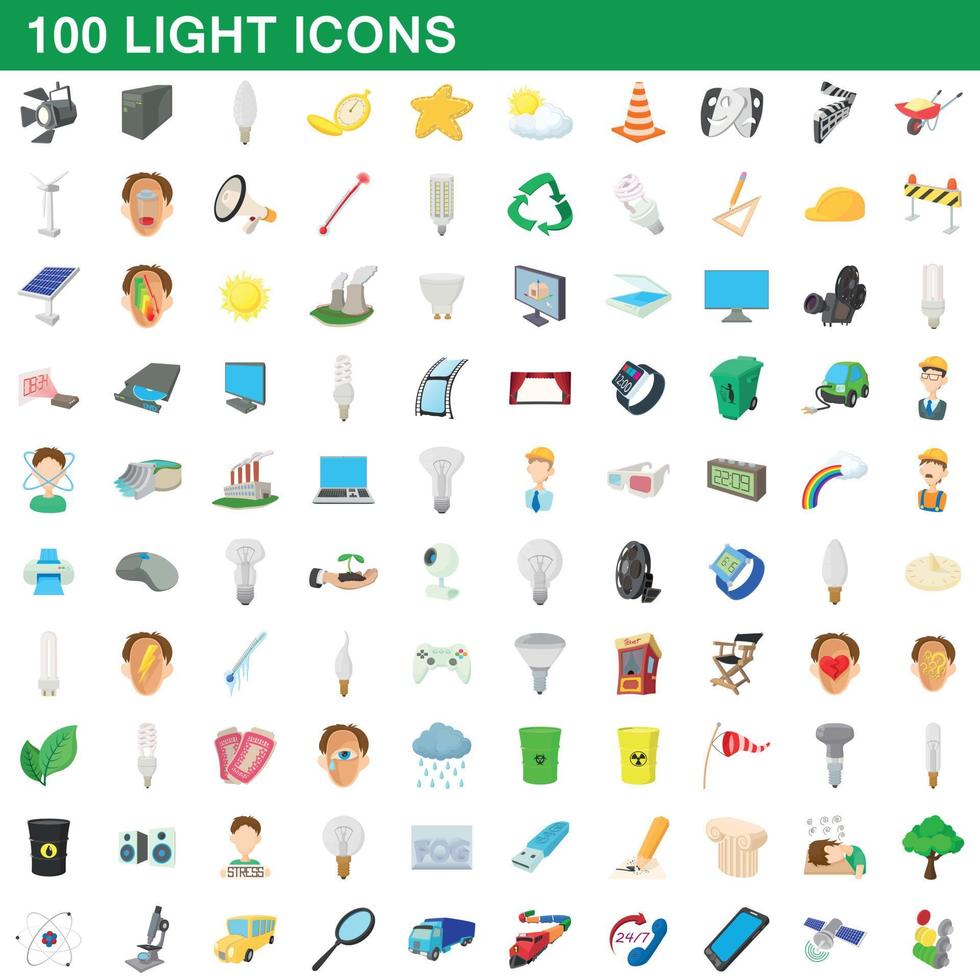 100 licht iconen set, cartoon stijl vector