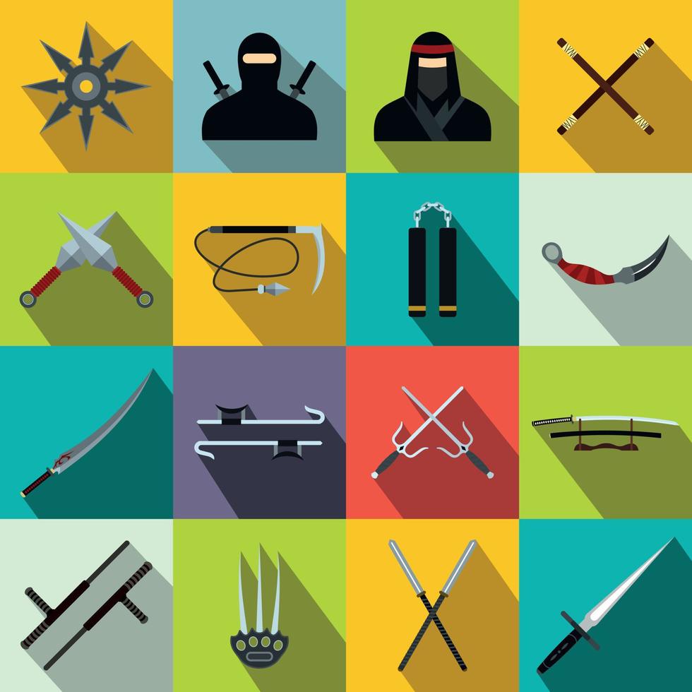 ninja plat pictogrammen set vector