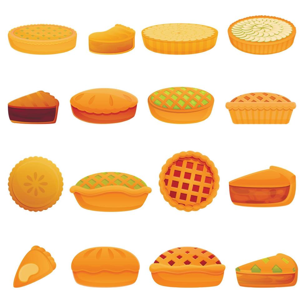 appeltaart iconen set, cartoon stijl vector