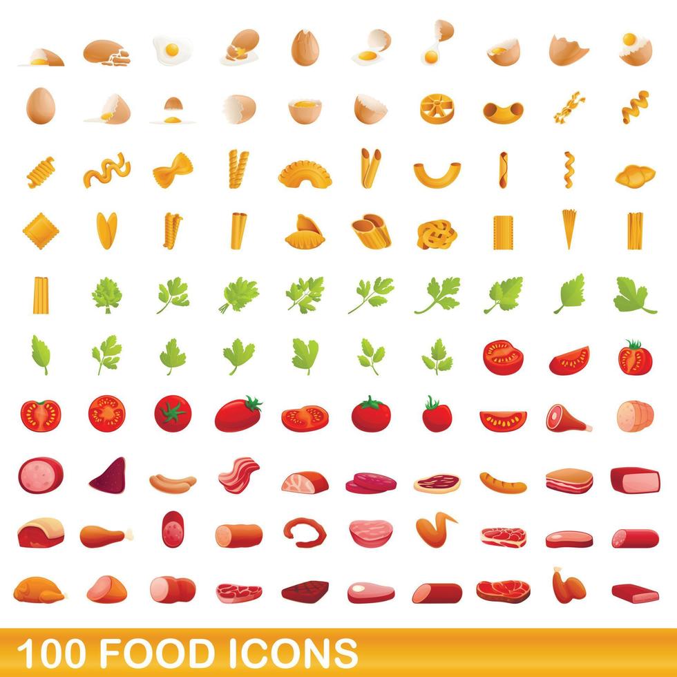 100 voedsel iconen set, cartoon stijl vector