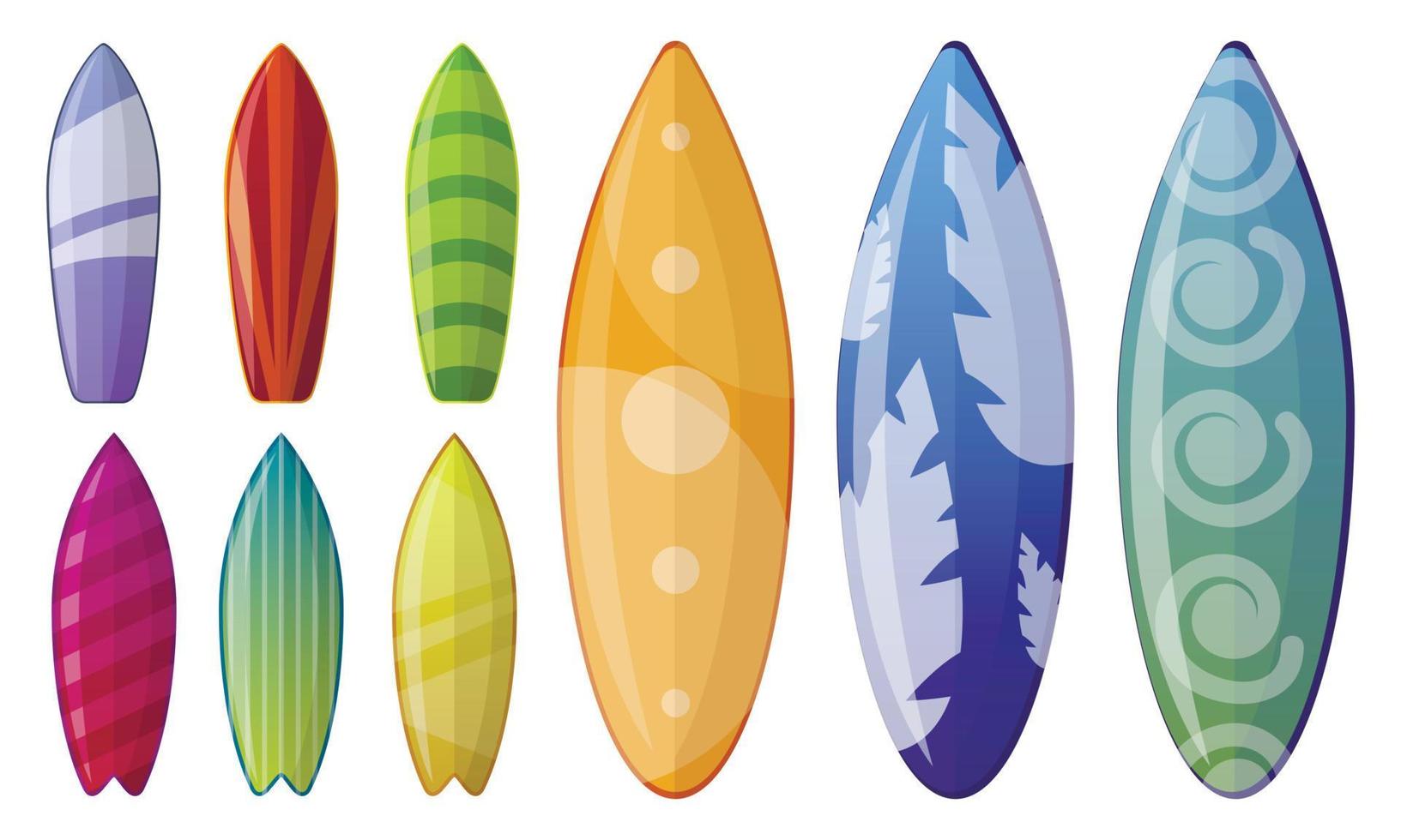 surfplank pictogrammenset, cartoon stijl vector