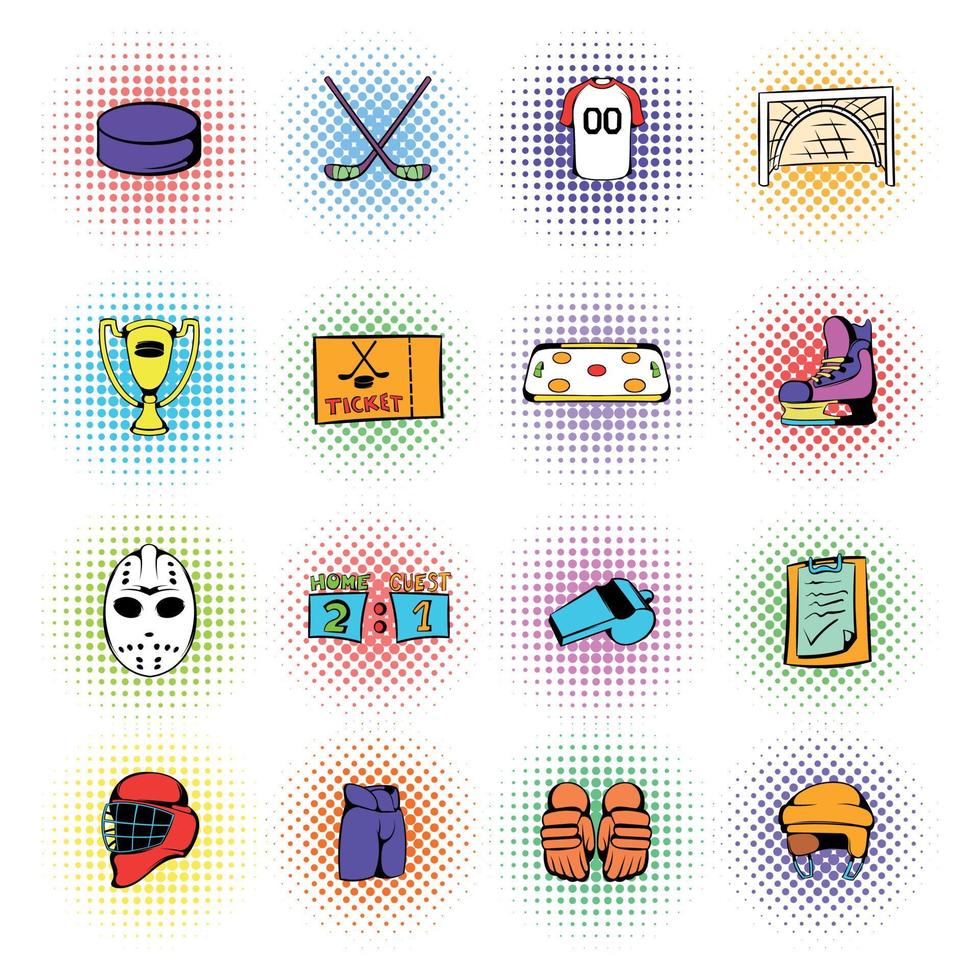 hockey iconen set, strips stijl vector