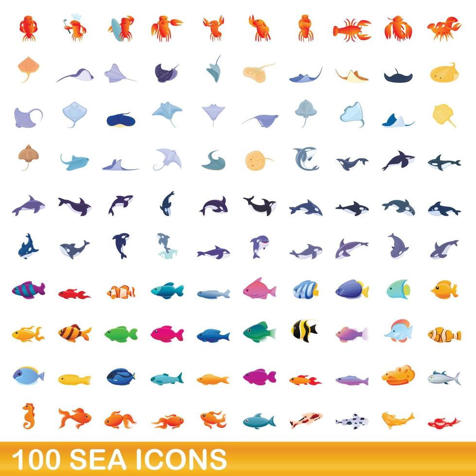100 zee iconen set, cartoon stijl vector