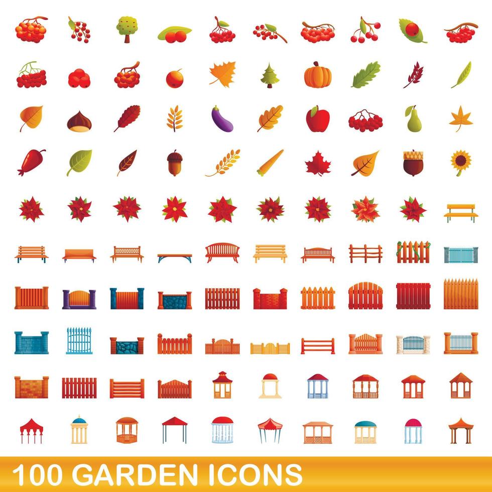 100 tuin iconen set, cartoon stijl vector