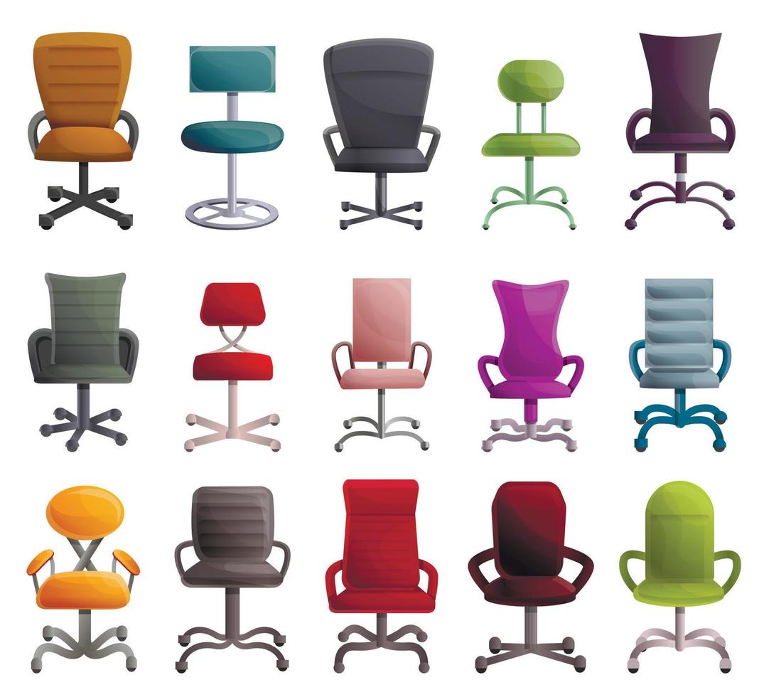 bureaustoel iconen set, cartoon stijl vector