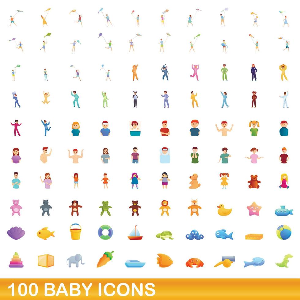 100 baby iconen set, cartoon stijl vector