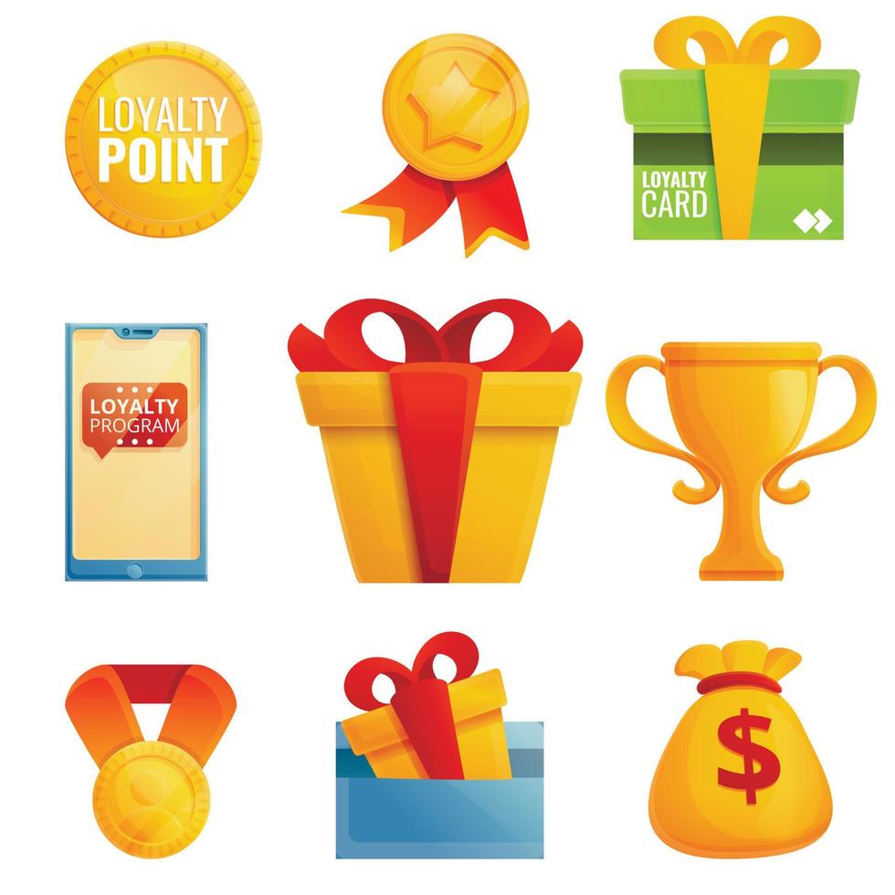 loyaliteitsprogramma iconen set, cartoon stijl vector