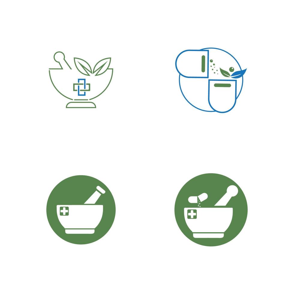 apotheek pictogram, kruiden apotheek symbool, stamper en vijzel vector illustratie ontwerpsjabloon