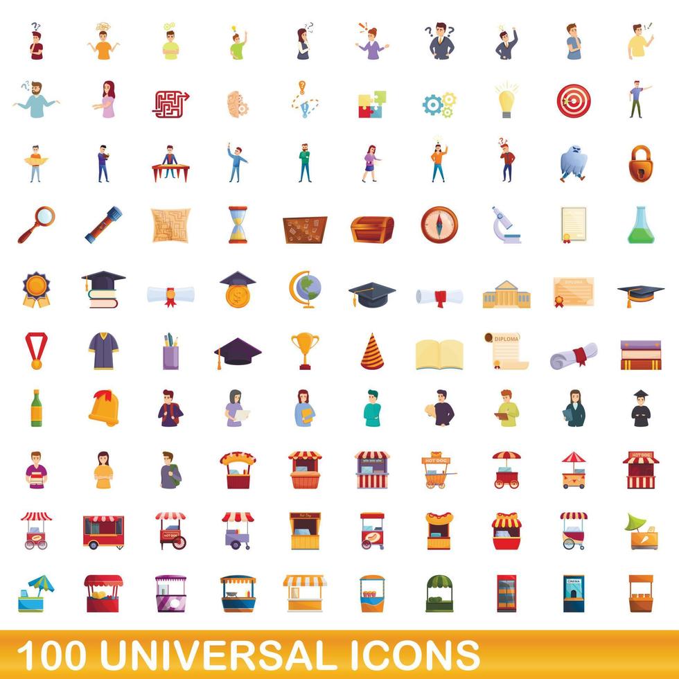 100 universele iconen set, cartoon stijl vector