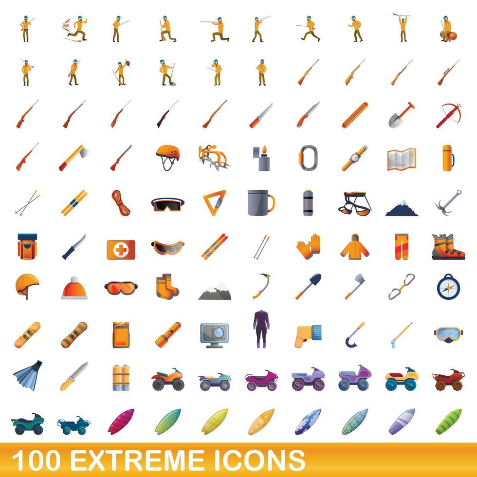 100 extreme iconen set, cartoon stijl vector