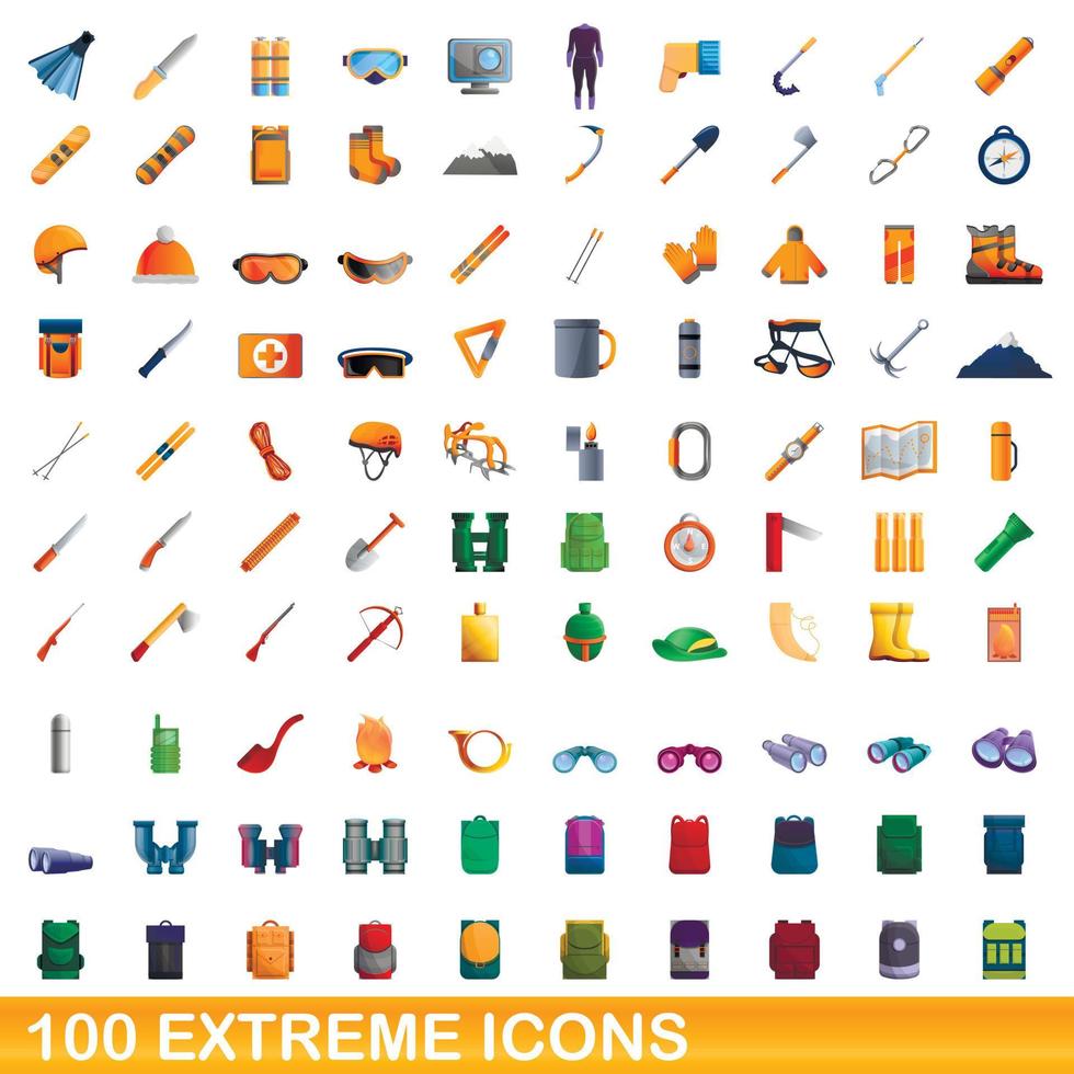 100 extreme iconen set, cartoon stijl vector