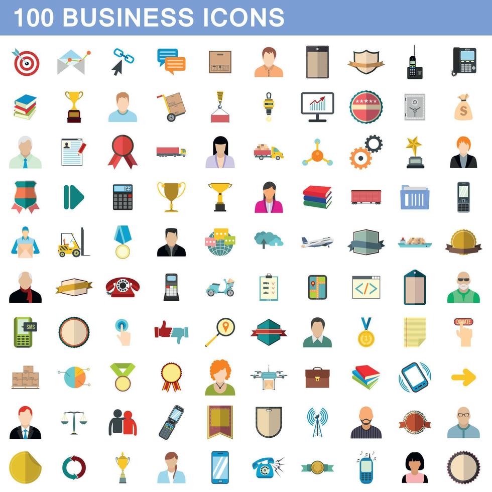 100 zakelijke iconen set, vlakke stijl vector