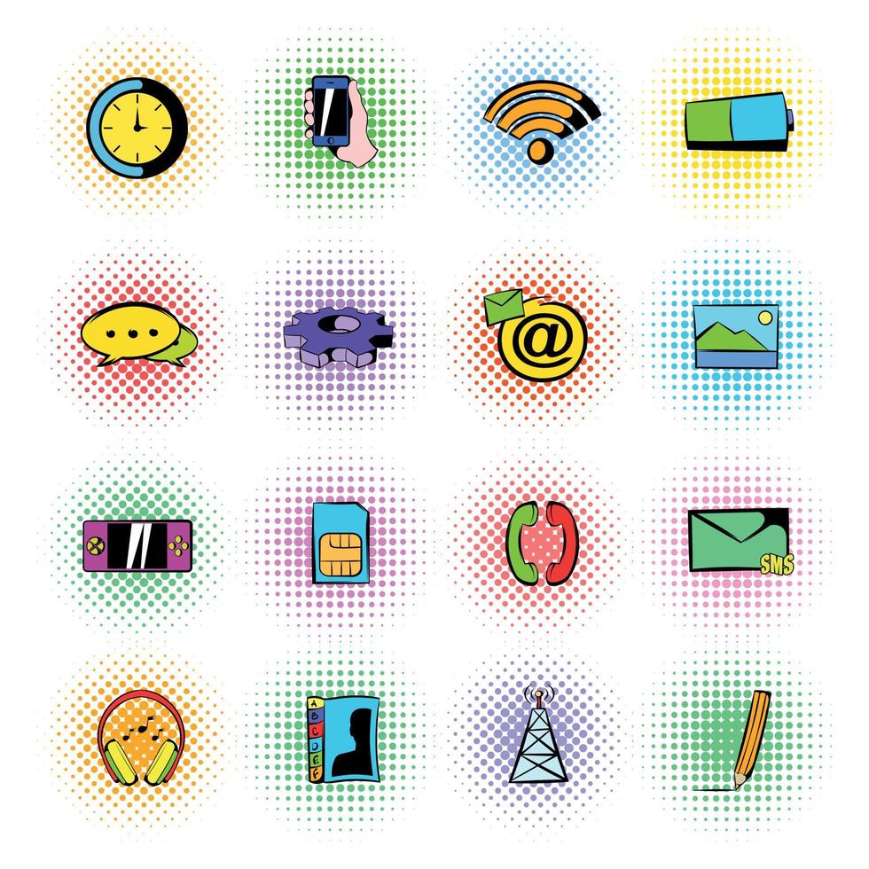 mobiele iconen set, strips stijl vector