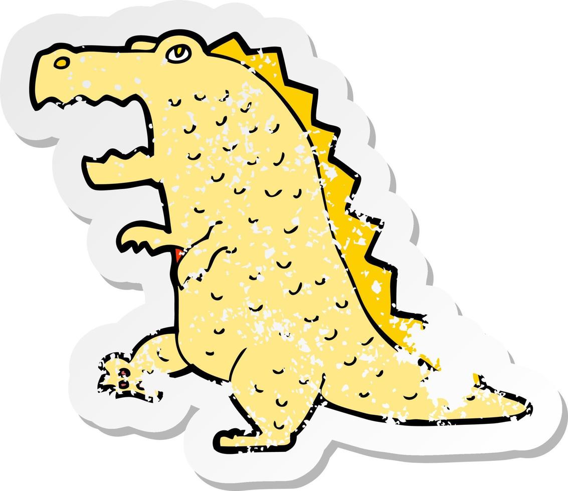 retro noodlijdende sticker van een cartoondinosaurus vector