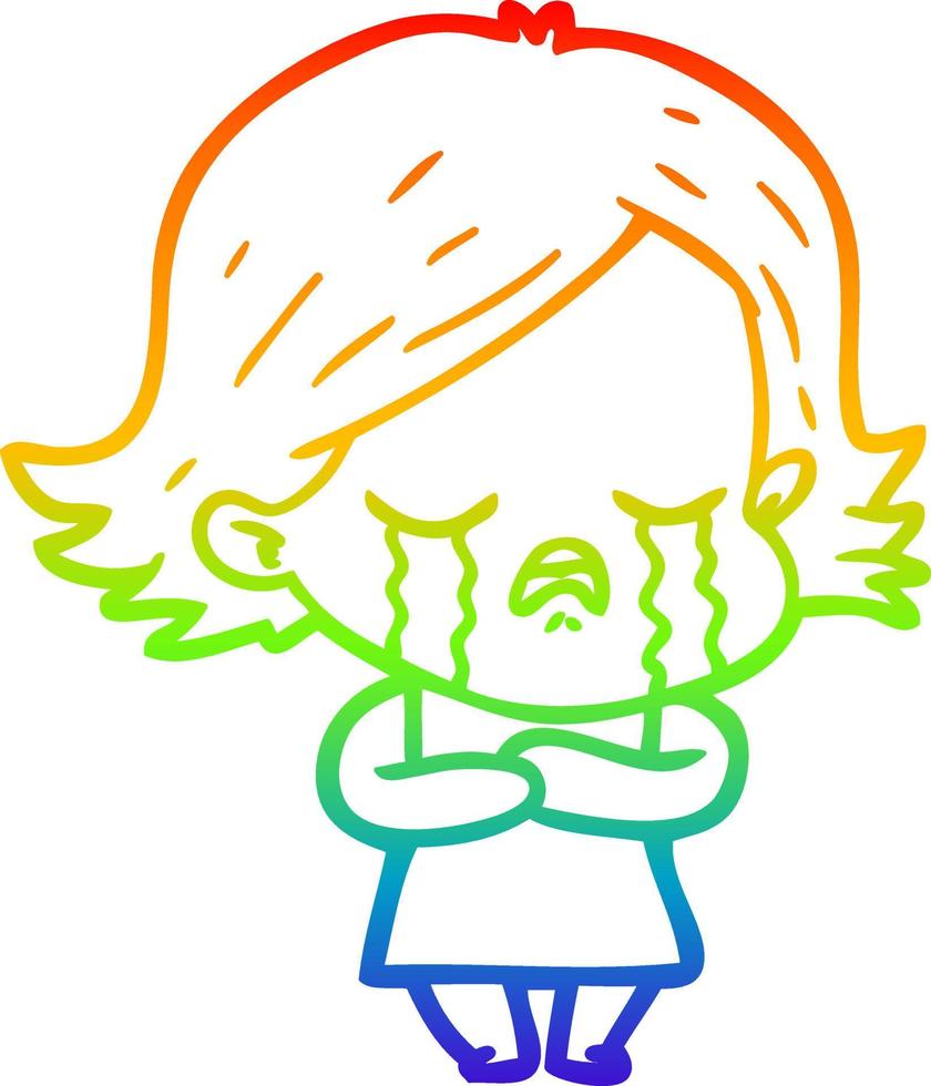regenbooggradiënt lijntekening cartoon meisje huilen vector