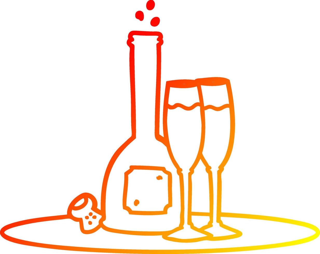 warme gradiënt lijntekening cartoon champagne op dienblad vector