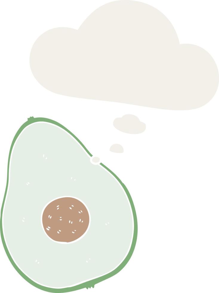 cartoon avocado en gedachte bel in retro stijl vector