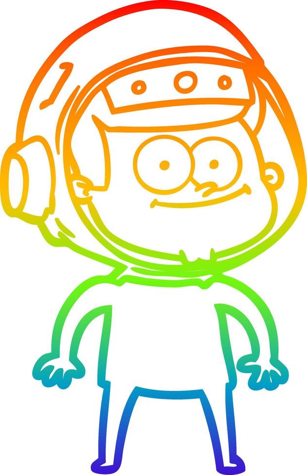 regenbooggradiënt lijntekening happy astronaut cartoon vector