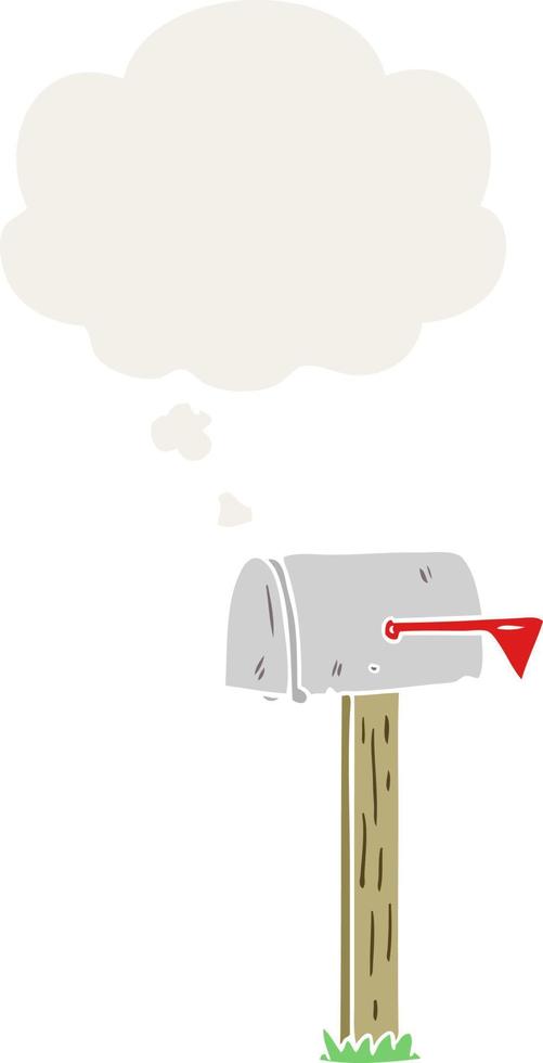 cartoon mailbox en gedachte bel in retro stijl vector