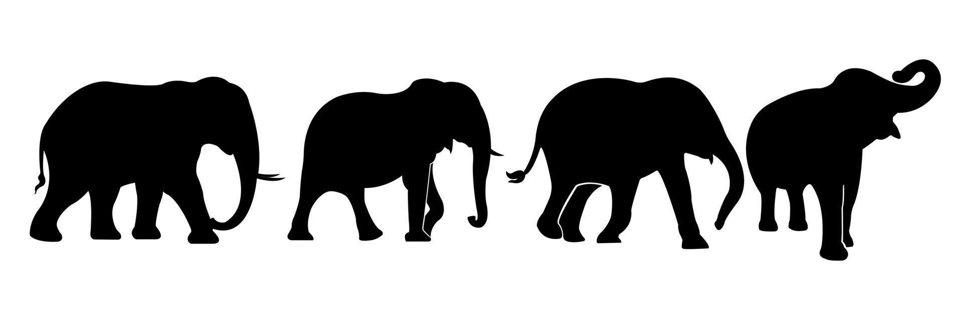 een set van olifant vector silhouetten geïsoleerd op een witte achtergrond.