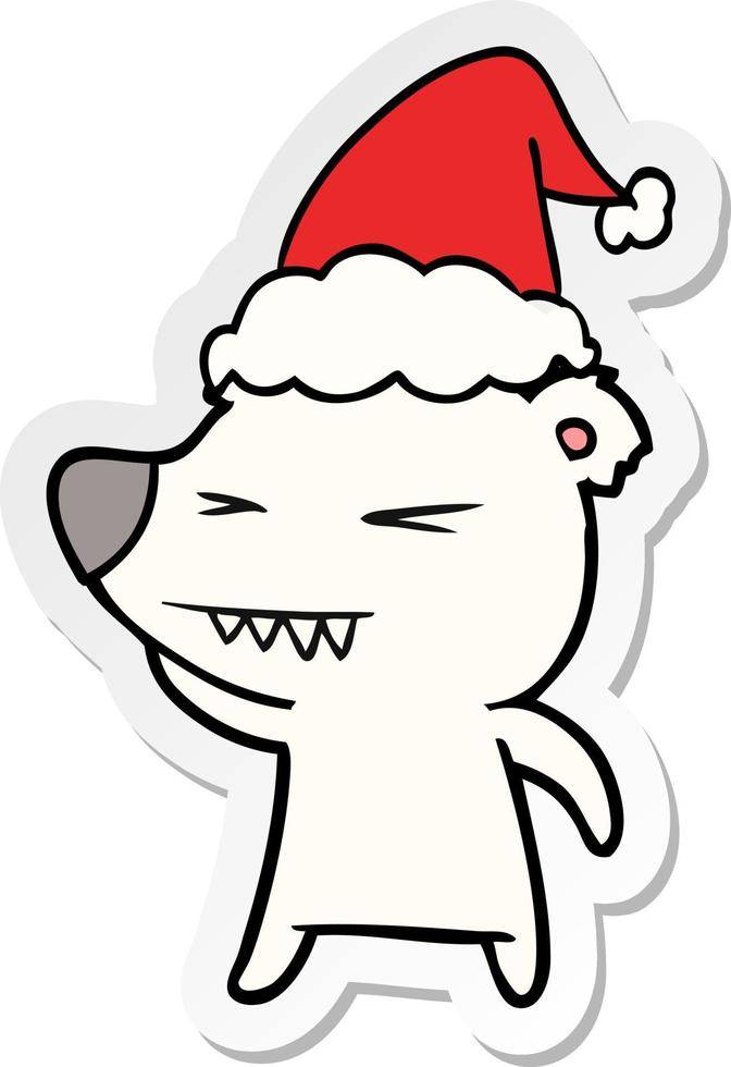 boze ijsbeer sticker cartoon van een dragende kerstmuts vector
