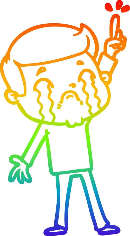 regenbooggradiënt lijntekening cartoon man huilen vector