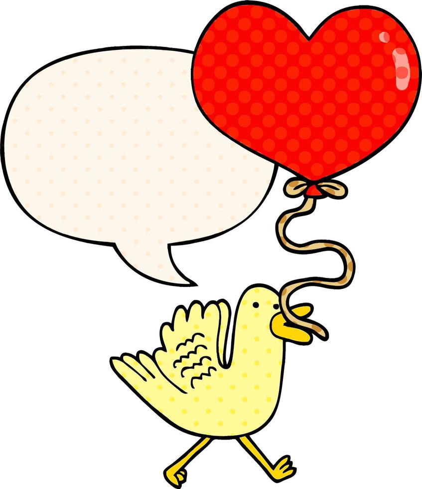 cartoon vogel en hart ballon en tekstballon in stripboekstijl vector