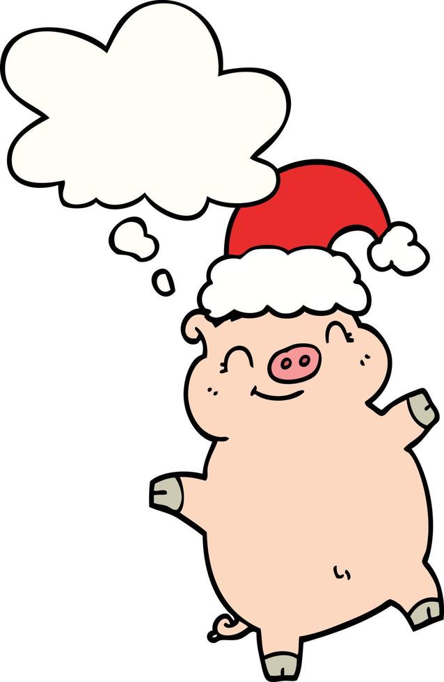 cartoon happy christmas varken en gedachte bel vector
