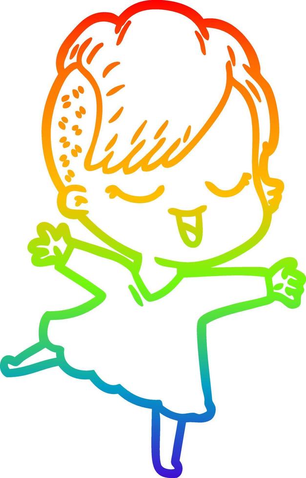 regenbooggradiënt lijntekening happy cartoon girl dancing vector