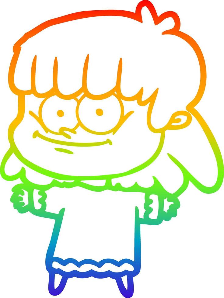 regenbooggradiënt lijntekening cartoon meisje lachend vector