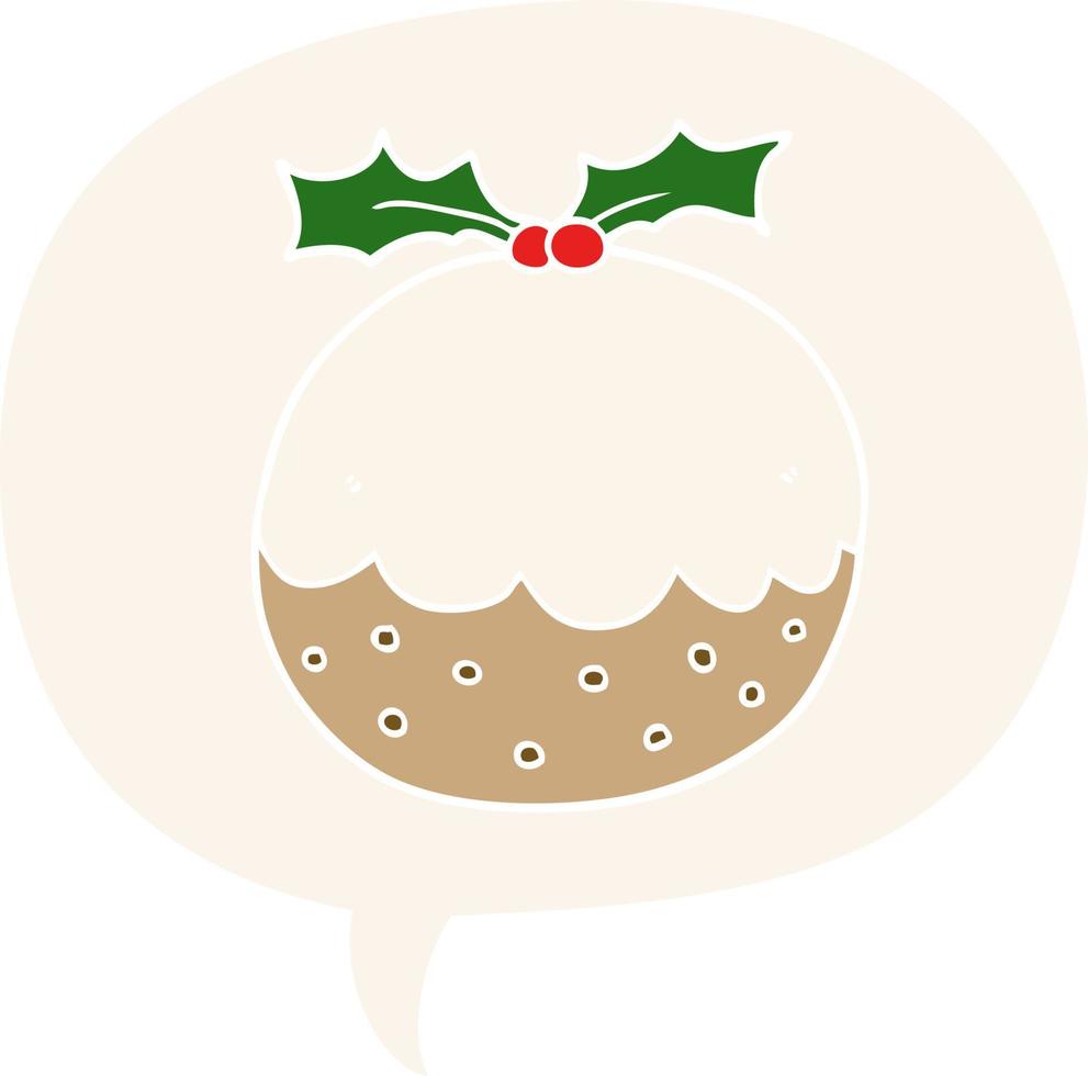 cartoon kerstpudding en tekstballon in retro stijl vector