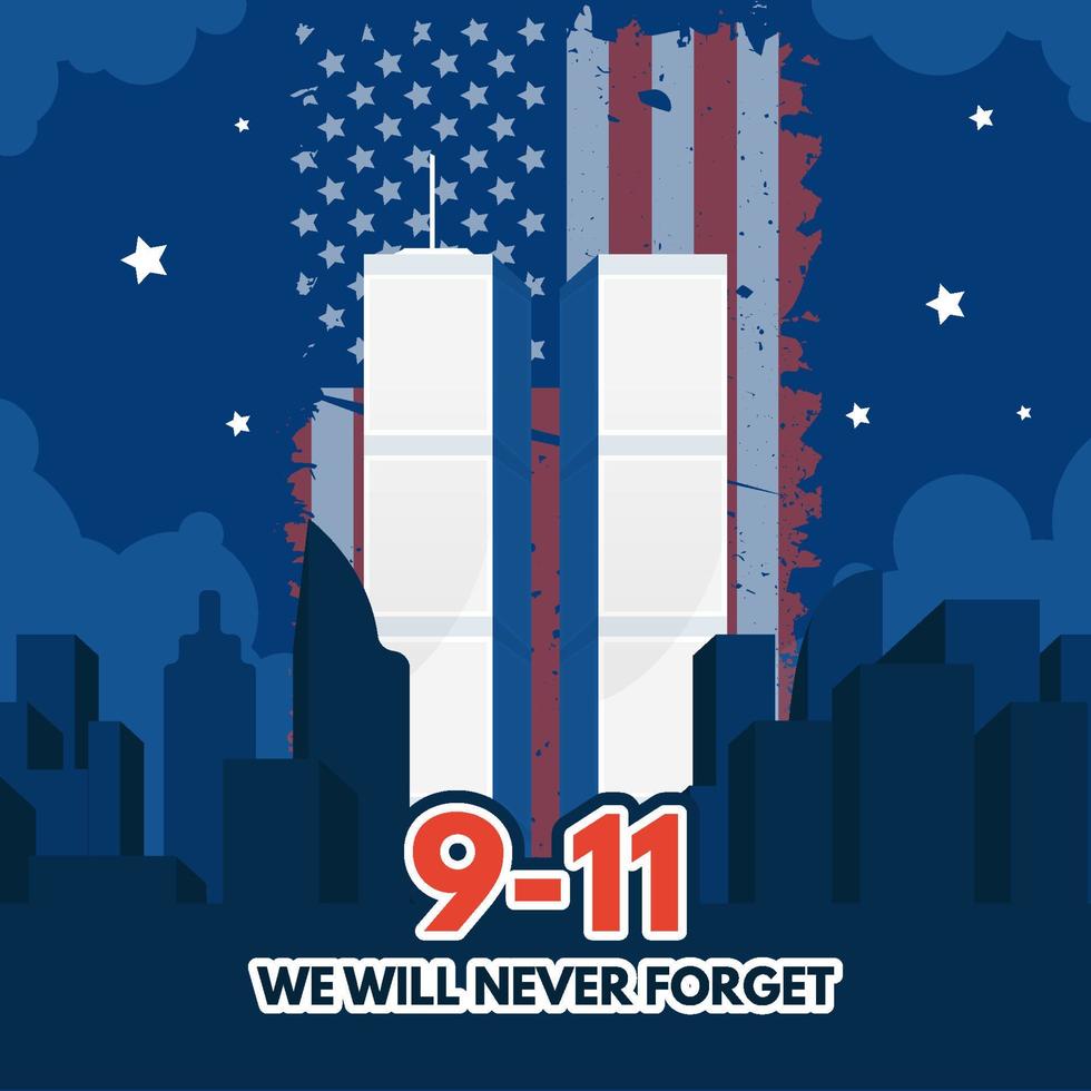 911 herdenkingsdag met ontstresste Amerikaanse vlag vector
