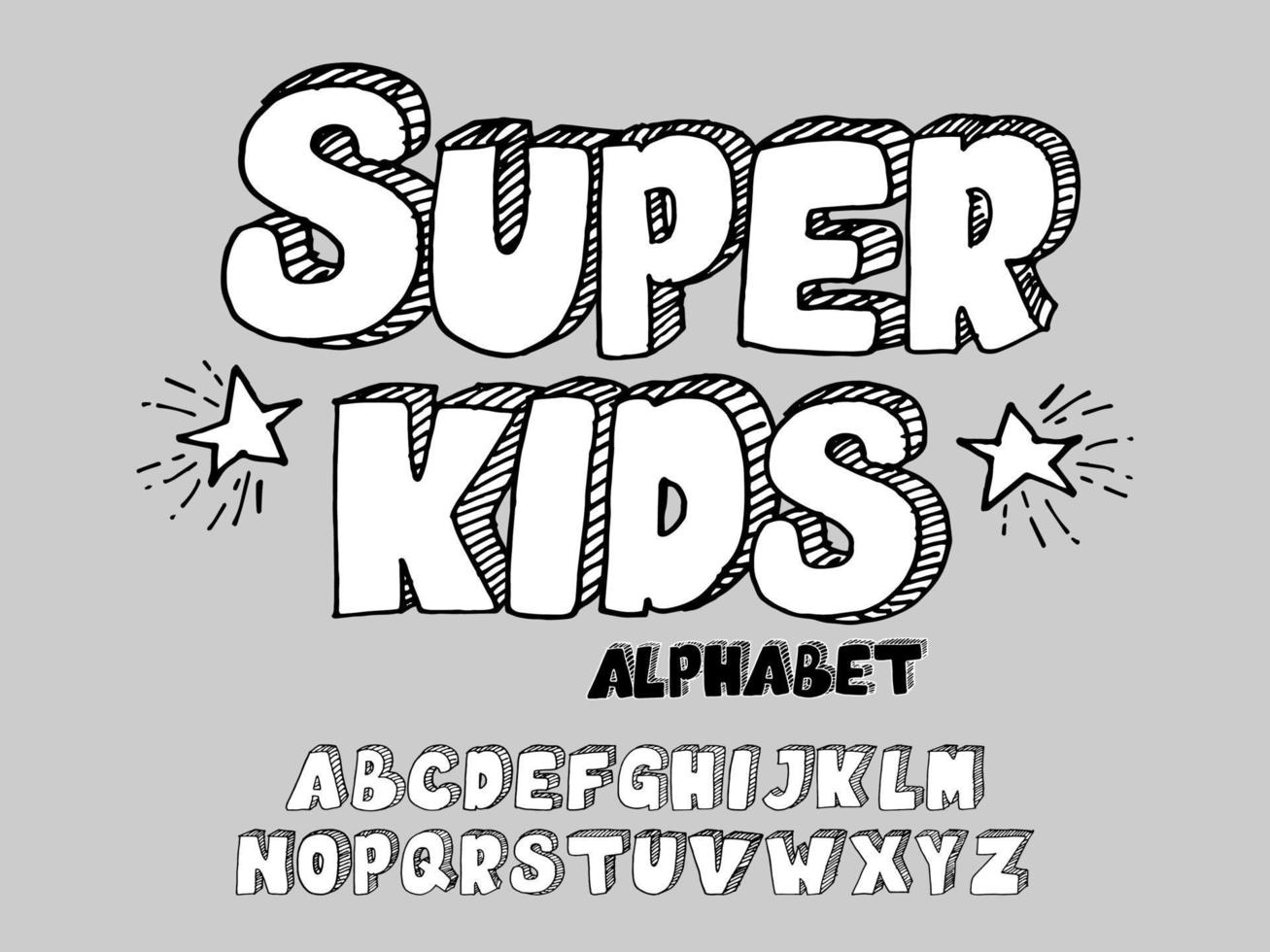 handgetekende 3D-lettertype. hoofdletters. het doodle-alfabet voor kinderthema's vector