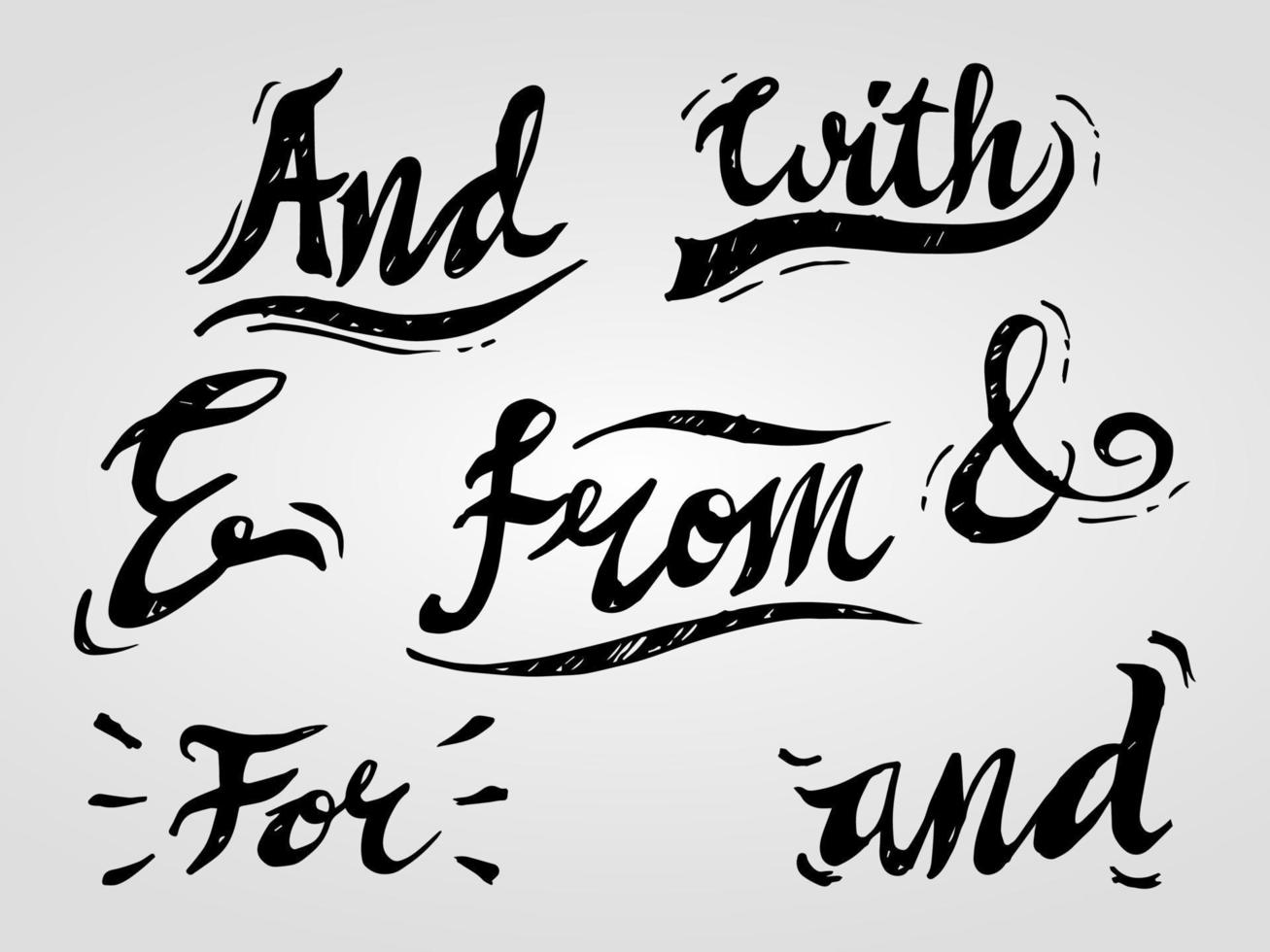 doodle handgeschreven steekwoorden en ampersands vector set. moderne handgeschreven kalligrafie en belettering. vector illustratie