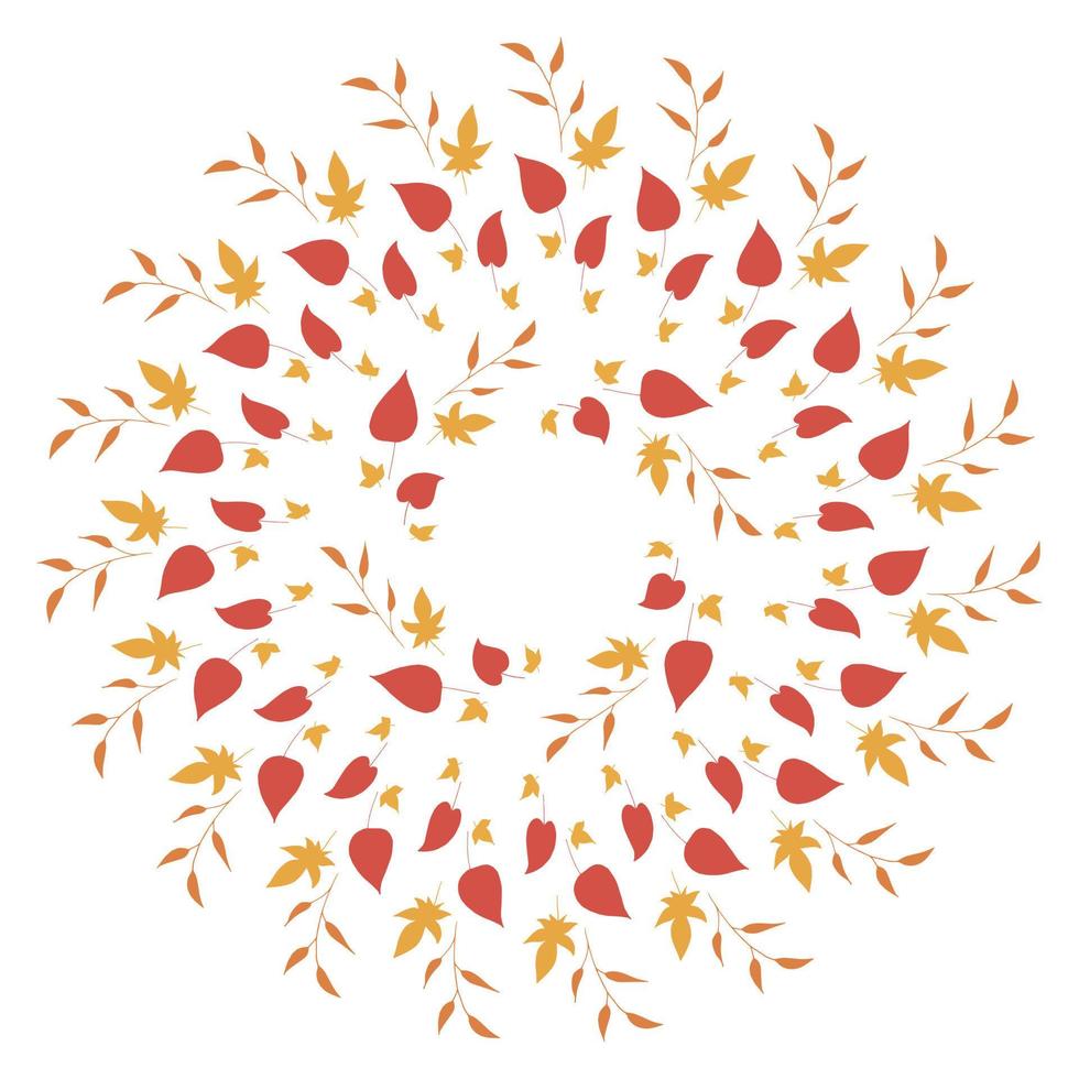 ronde frame met verschillende oranje takken, gele en rode bladeren op een witte achtergrond. geïsoleerde krans voor uw ontwerp. vector