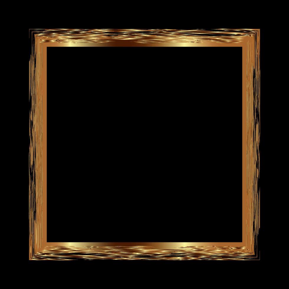 gouden frame art deco grunge. vierkante getextureerde gouden frame op zwarte achtergrond. om de achtergrond te versieren voor foto's, verpakkingen, etiketten of kaarten. decoratieve rand voor decoratie. vector