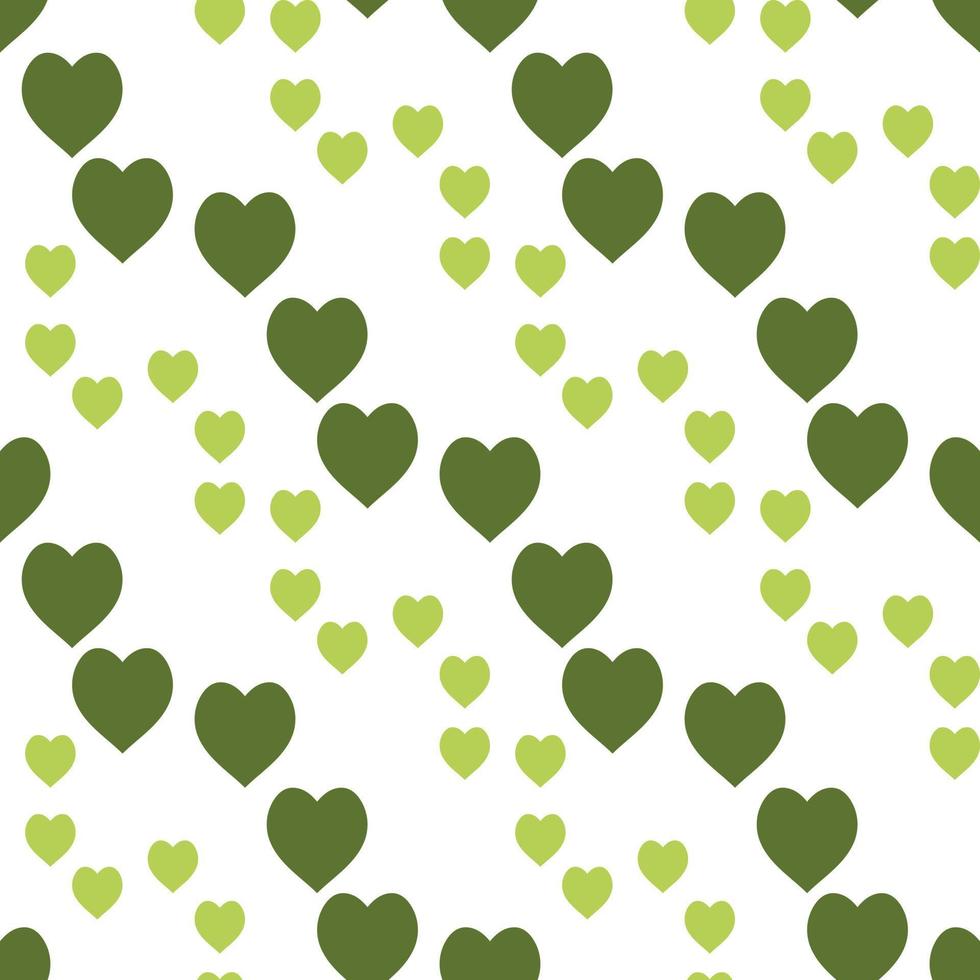 naadloze patroon met schattige lichte en donkere groene harten op een witte achtergrond. vector afbeelding.