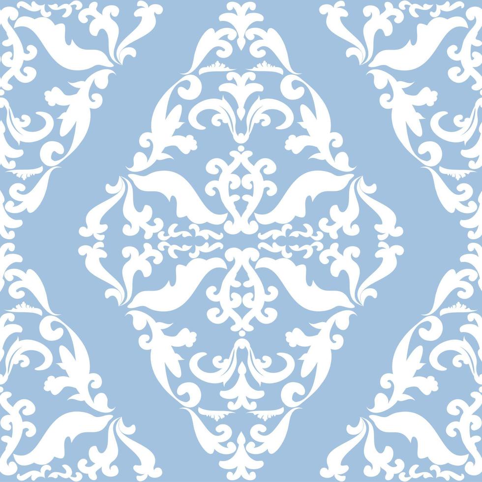 witte abstracte vintage patroon op blauwe achtergrond. moderne Arabische patroon. naadloze achtergrond met damast ornament. achtergrond, behang, verpakking, textiel sjabloon. vector