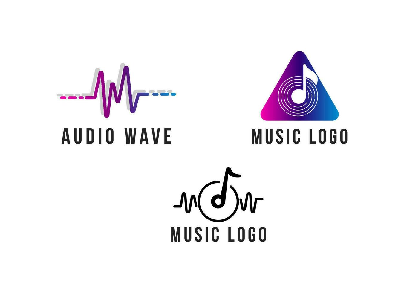 eenvoudige muziek en audio wave logo ontwerpsjabloon. vector