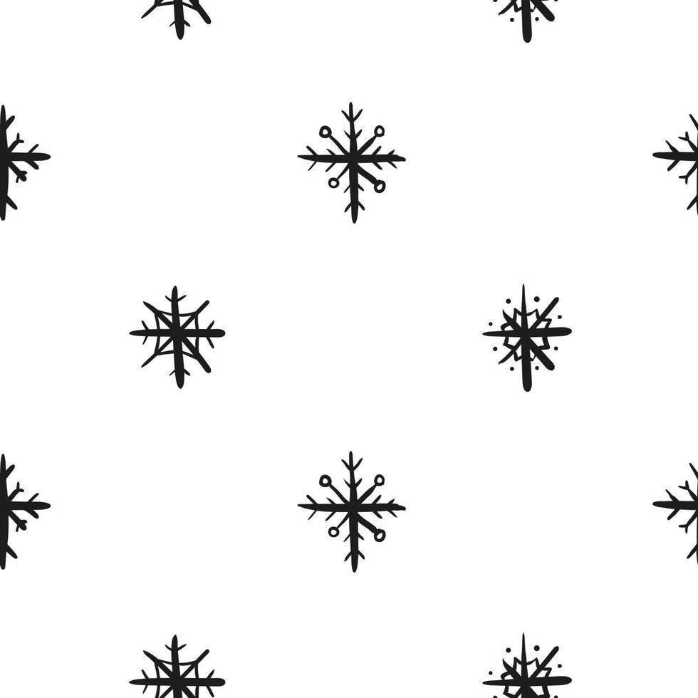 zwart-wit naadloze patroon met hand getrokken Krabbel inkt sneeuwvlokken. vector